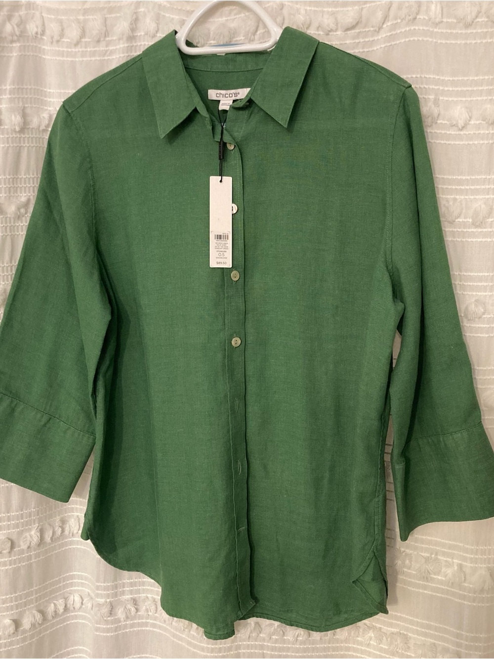 Chico's Emerald Green Button-Front Linen Shirt